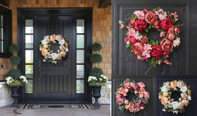 Vintage Style Flower Door Wreath in 6 Colours