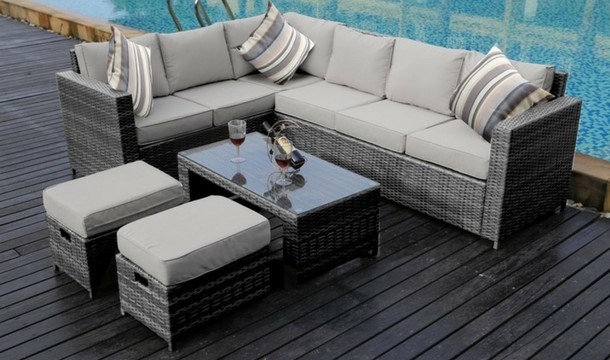 €539.99 for a Yakoe Monaco 8 Seater Rattan Corner Sofa Set with Optional Rain Cover - 3 Colours