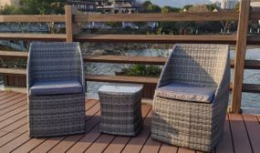 3 Piece Tub Rattan Garden Furniture Bistro Tub Set in Grey