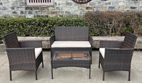 Oatlands 4 Piece Rattan Garden Furniture Lounge Set (Brown)