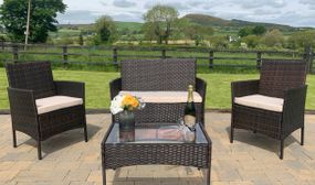 Oatlands 4 Piece Rattan Garden Furniture Lounge Set (Brown)