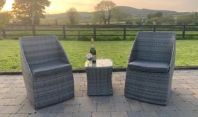 3 Piece Rattan Garden Furniture Bistro Tub Set in Grey