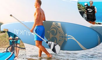 AukaiÂ® 3.2m Stand Up Paddle Board with Paddle, 3-Way High-Pressure Pump, Transport Backpack & Elastic Luggage Straps 