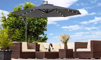 3m or 3.5m Round Cantilever Parasols with Solar LED Lighting & Protective Cover in 5 Colours 