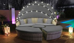 LED Rattan Sun Island Set with Rain Cover