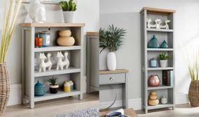 Avon Bookcase Storage & Display Units (Grey With Oak Top) - Low or Tall Options