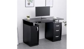 Luxury Home Work Desk With Keyboard Drawer in Saturn Black