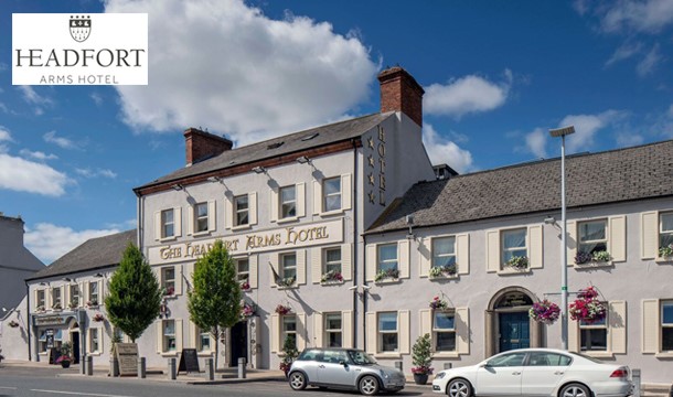 1, 2 or 3 Nights Night Stay for 2 with Breakfast, Evening Meal with a Glass of Bubbly & Late Check out at the award-winning Headfort Arms Hotel, Kells, Co Meath