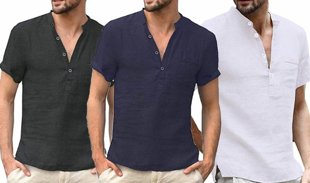 Men's V-Neck Button T-shirt - Save up to 55% | Pigsback.com