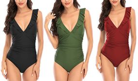 One Piece Tummy Wrap Ruffled Swimsuit