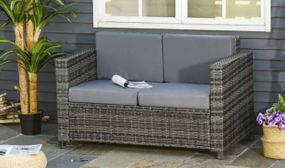 Outsunny Rattan Sofa 2 Seater Double Couch Loveseat