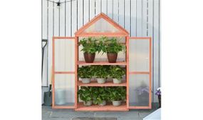 Outsunny 3-Tier Wooden Cold Frame Greenhouse Garden Polycarbonate Grow House 80 x 47 x 138 cm