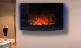 HOMCOM LED Curved Glass Electric Wall Mounted Fire Place, 1000/2000W