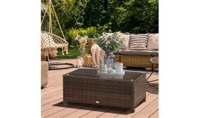 Outsunny Rattan Garden Furniture Coffee Table Tempered Glass