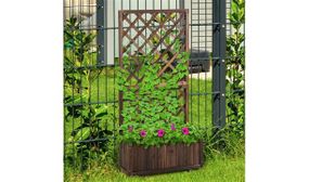 Outsunny Garden Wooden Pine Trough Planter with Topped Trellis Climbing Plants