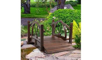 Outsunny Wooden Garden Bridge Decorative Arc Footbridge with Safety Guardrail