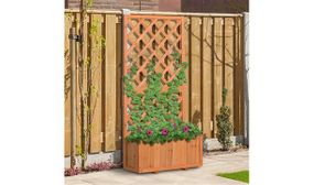 Outsunny Wooden Pine Trough Planter with Topped Trellis