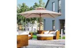 Outsunny Beige Parasol Patio 3x3M Double Tier Garden Sun Umbrella