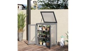 Outsunny 3-tier Wood Greenhouse Polycarbonate Cold Frame, Dark Grey