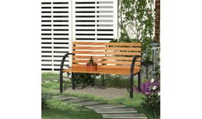 Outsunny Wooden Garden 2 Seater Love Chair w/ Sturdy Metal Frame