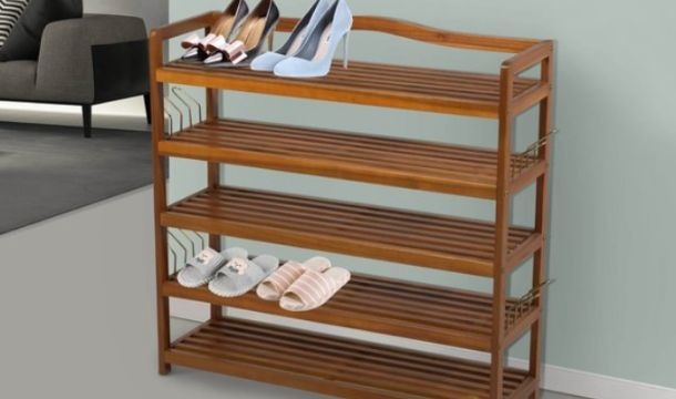 5 Tier Wooden Shoe Rack With Slipper Hangers For Storing Up To 25 Pairs Of Shoes Save Up To 14 Pigsback Com