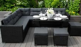 PRICE DROP: Rattan 9 Seater Corner L Shaped Dining Garden Set with Glass Table and Rain Cover 