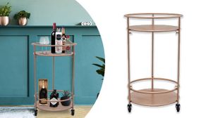 Art Deco Inspired Bar Cart in Gold or Rose Gold