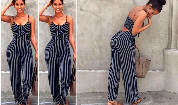 navy pinstripe jumpsuit