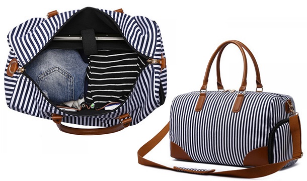 blue striped bag