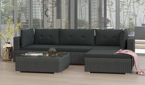 5 Piece Black Garden Rattan Lounge Set