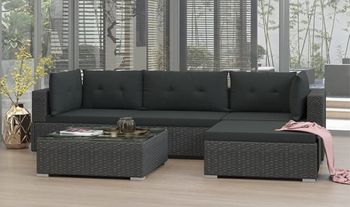 5 Piece Black Garden Rattan Lounge Set