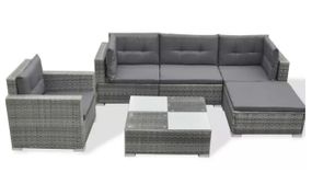 6 Piece Grey Garden Rattan Lounge Set with Cushions 