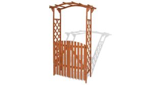 Garden Arch with Gate Solid Wood 120x60x205 cm