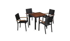 5 or 9 Piece Black Poly Rattan and Acacia Wood Outdoor Dining Set 