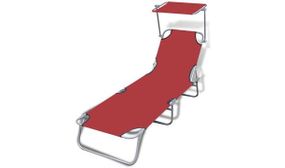 Folding Sun Lounger with Canopy Steel and Fabric Red