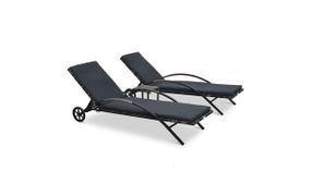 2 Anthracite Poly Rattan Sun Loungers with Table 