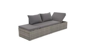 Outdoor Lounge Bed with Cushion & Pillows Poly Rattan Grey