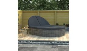 2-Person Sun Lounger with Cushions Poly Rattan Grey