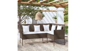 L-shaped Couch Sofa with Cushions Poly Rattan Brown