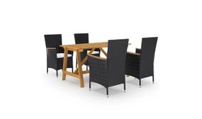 5 Piece Garden Dining Set with Cushions Black