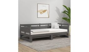 Pull-out Day Bed Grey Solid Wood Pine 2x(90x190) cm