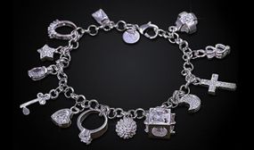 Sterling Silver Charm Bracelet with Crystal Elements