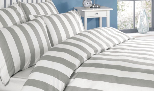 Grey & White Stripe 100% Cotton Duvet Covers Set - 4 Sizes - Save up to ...