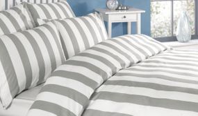 Grey & White Stripe 100% Cotton Duvet Covers Set - 4 Sizes