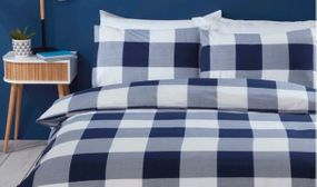 Navy and White Check 100% Cotton Duvet Cover Set - 4 Sizes