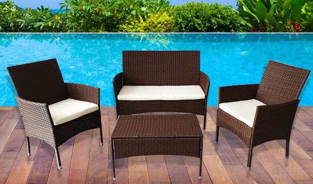 €109.99 for a 4 Seater Rattan Effect Garden Furniture Set with Cushions