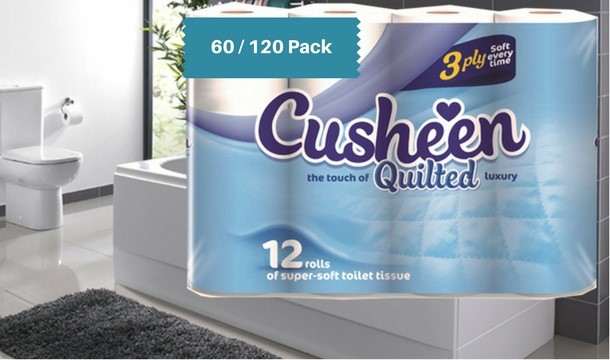 60 or 180 Rolls of Luxury Cusheen Quilted Toilet Tissues from €19.99 