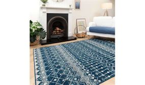 Navy Blue Scandi Moroccan Living Room Area Rug