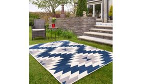 Navy Blue Aztec Weatherproof Indoor Outdoor Rugs