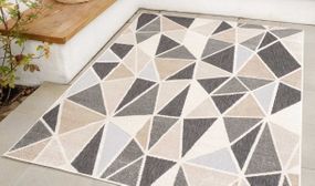 Grey Beige Textured Geometric Indoor Outdoor Rugs